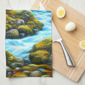 魔法の荒野の泡立つ小川 キッチンタオル (四つ折り)