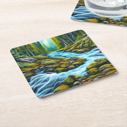 魔法の荒野の泡立つ小川 スクエアペーパーコースター (アングル)