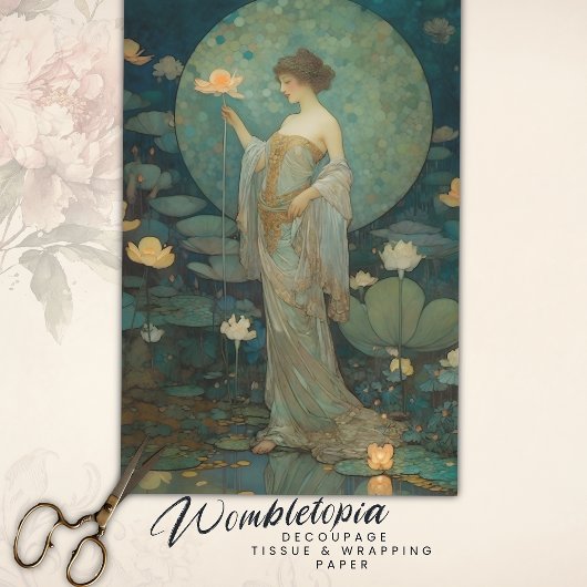 魔法の蓮の園のデコパージュに魅了された女性 薄葉紙