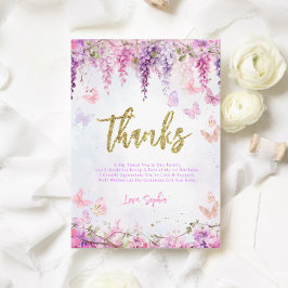 魔法の藤の花 ゴールド蝶の子供の誕生日 サンキューカード