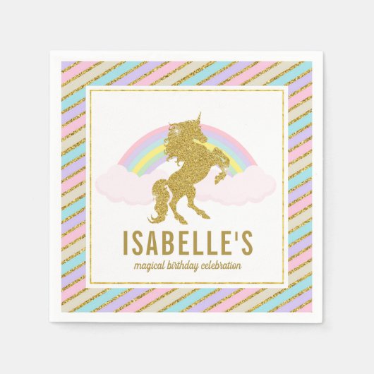 魔法の虹とユニコーンナプキン スタンダードカクテルナプキン (正面)