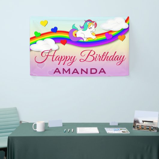 魔法の虹のかわいいユニコーンの誕生会 横断幕 (トレードショー)