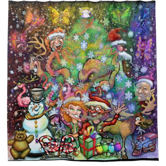 魔法の虹のクリスマスカーテン シャワーカーテン (正面)