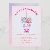 魔法の虹のグラデーション1番目の誕生日パーティー 招待状 (正面/裏面)