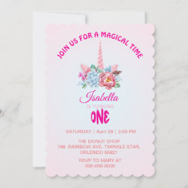 魔法の虹のグラデーション1番目の誕生日パーティー 招待状