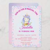 魔法の虹のグラデーション1番目の誕生日パーティー 招待状 (正面/裏面)