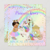 魔法の虹のプリンセス城の馬車ユニコーン 招待状 (正面/裏面)