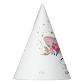 魔法の虹のユニコーンのピンクの金ゴールドの花柄の誕生日 パーティーハット (左)