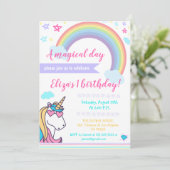 魔法の虹のユニコーンの顔のかわいい女の子の誕生日 招待状 (スタンド正面)