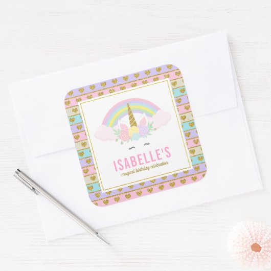 魔法の虹のユニコーンステッカー スクエアシール (封筒)