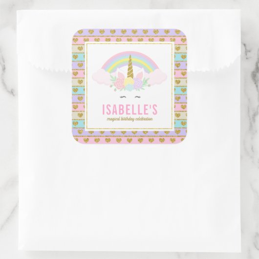 魔法の虹のユニコーンステッカー スクエアシール (バッグ)