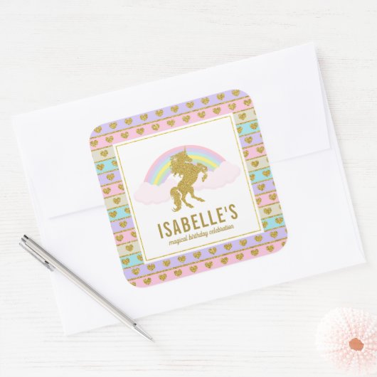魔法の虹のユニコーンステッカー スクエアシール (封筒)