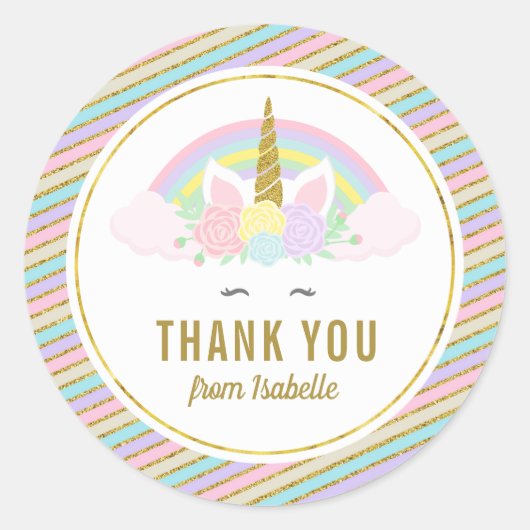 魔法の虹のユニコーンステッカー ラウンドシール (正面)