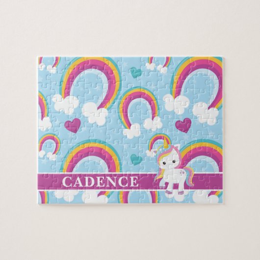 魔法の虹のユニコーンパーソナライズされたの子供 ジグソーパズル (横)