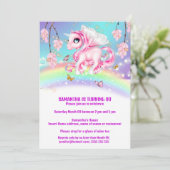 魔法の虹のユニコーンファンタジーの女の子の誕生日 招待状 (スタンド正面)