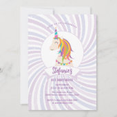 魔法の虹のユニコーンベビーガール1st誕生日 招待状 (正面)