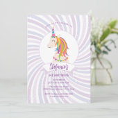 魔法の虹のユニコーンベビーガール1st誕生日 招待状 (スタンド正面)