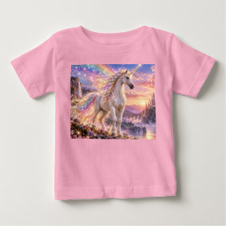 魔法の虹のユニコーン ピンク ベビーTシャツ