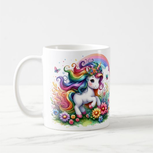 魔法の虹のユニコーン – 魅惑3Dマグカップ コーヒーマグカップ (左)