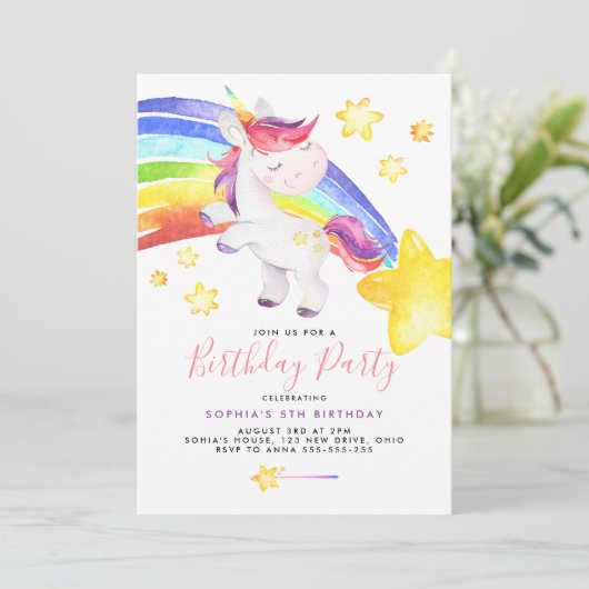 魔法の虹の一角水の色の誕生日パーティー 招待状 (スタンド正面)