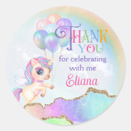 魔法の虹の一角獣ありがとう ラウンドシール