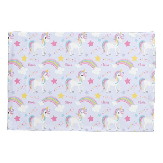 魔法の虹の一角紫パーソナライズされた 枕カバー (裏面)