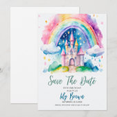 魔法の虹の城 誕生日 セーブ・ザ・デート – Ki 招待状 (正面/裏面)
