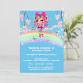 魔法の虹の女の子ファンタジー光沢ライトブルー 招待状 (スタンド正面)