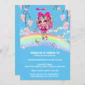 魔法の虹の女の子ファンタジー光沢ライトブルー 招待状 (正面/裏面)