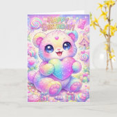 魔法の虹の子犬の子供の誕生日カード カード (黄色い花)