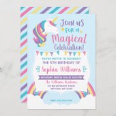 魔法の虹の雲のユニコーンの誕生日の招待状 招待状 (正面/裏面)