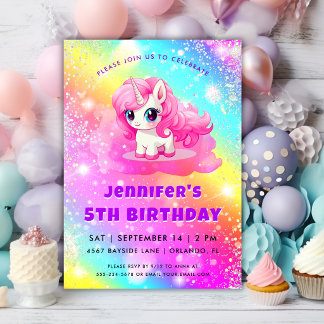魔法の虹ラメユニコーン誕生日パーティー 招待状