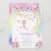 魔法の虹色の妖精パーティー招待状 招待状 (正面/裏面)