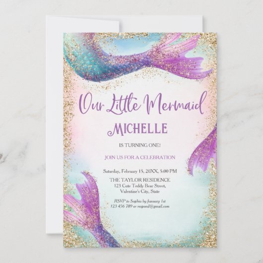魔法の虹色の輝きの人魚 海の下 招待状 (正面)