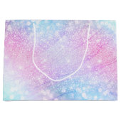 魔法の虹色グリッタースパークルズピンクデザイン ラージペーパーバッグ (正面)