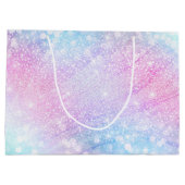 魔法の虹色グリッタースパークルズピンクデザイン ラージペーパーバッグ (裏面)