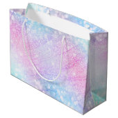 魔法の虹色グリッタースパークルズピンクデザイン ラージペーパーバッグ (裏面アングル)