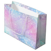魔法の虹色グリッタースパークルズピンクデザイン ラージペーパーバッグ (正面アングル)