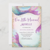 魔法の虹色グリッター人魚 海の下 招待状 (正面)