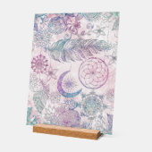 魔法の虹色グリッター羽毛ドリームキャッチャー アクリルサイン (傾斜)