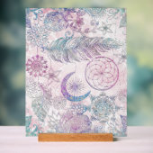 魔法の虹色グリッター羽毛ドリームキャッチャー アクリルサイン (ニュートラル)