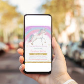 魔法の虹色ユニコーンの女の子の1歳の誕生日招待状 招待状