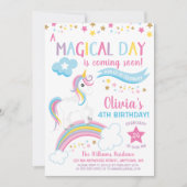 魔法の虹色ユニコーンの誕生日招待状 招待状 (正面)
