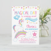 魔法の虹色ユニコーンの誕生日招待状 招待状 (スタンド正面)