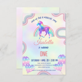 魔法の虹色ユニコーンハッピーバースデーパーティー サンキューカード