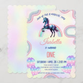 魔法の虹色ユニコーンハッピーbirthdayパーティー 招待状 (正面/裏面)