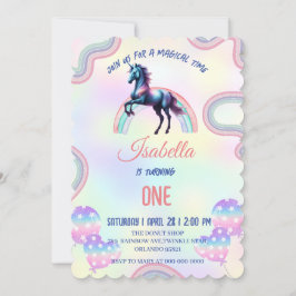 魔法の虹色ユニコーンハッピーbirthdayパーティー 招待状
