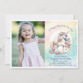 魔法の虹色ユニコーン写真 招待状 (正面)