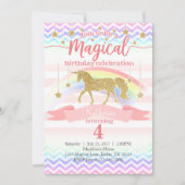 魔法の虹色ユニコーン誕生日パーティー招待状 招待状 (正面)