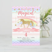 魔法の虹色ユニコーン誕生日パーティー招待状 招待状 (スタンド正面)